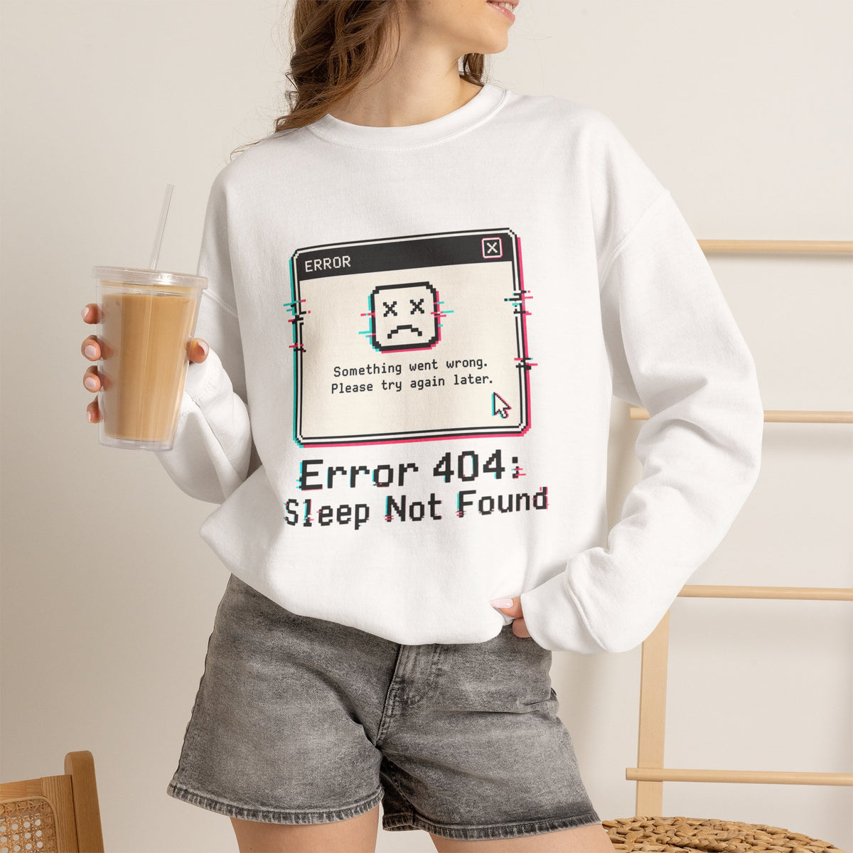 Error 404 Sleep Not Found Sweatshirt - White - On Model Female
