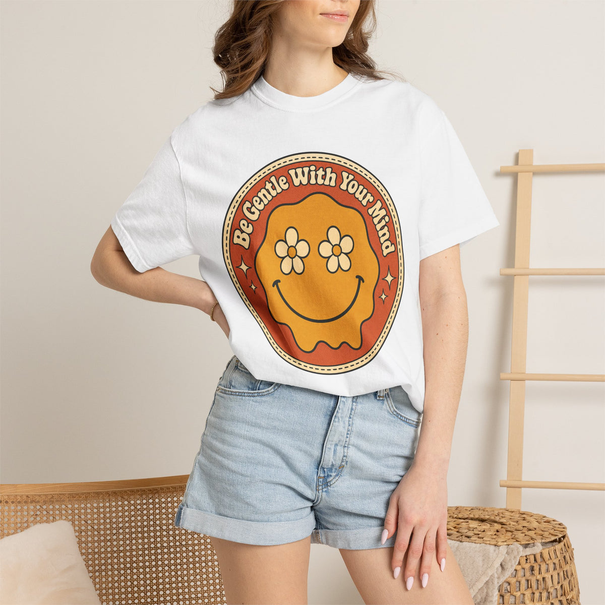 Be Gentle With Your Mind T-shirt - White - on model close-up