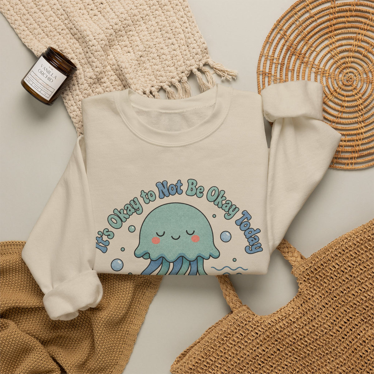 It's Okay to Not Be Okay Sweatshirt - Sand - Flat Lay