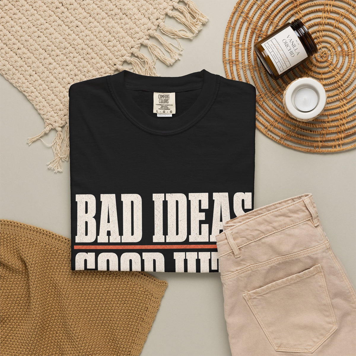 Bad Ideas. Good Hits. T-Shirt - Black - Flat Lay