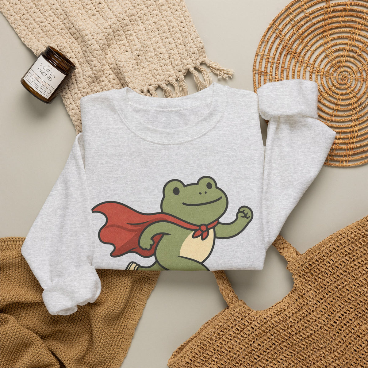 Superhero Frog Running Sweatshirt - Ash - flat lay