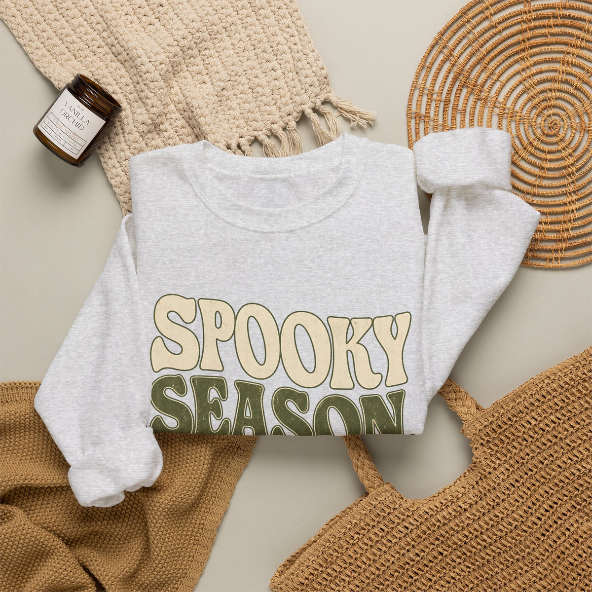 Spooky Season Slow Living Sweatshirt - Ash - Flat Lay