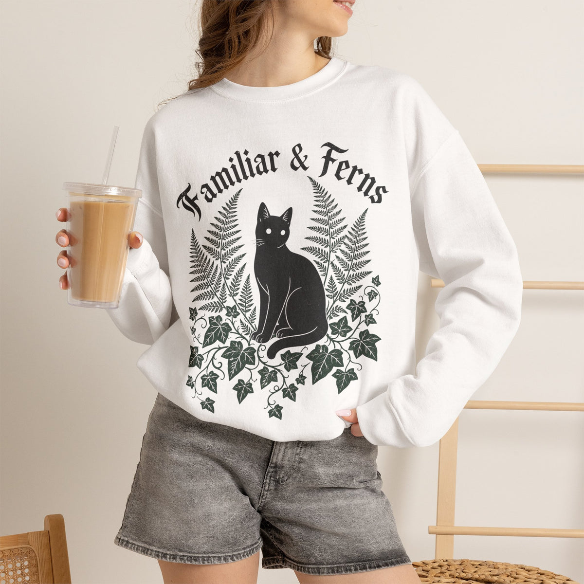 Familiar & Ferns Sweatshirt - White - On Model Female