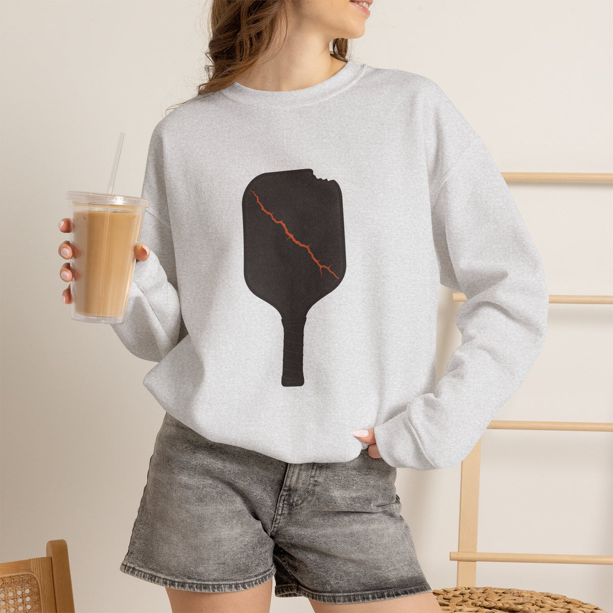 Pickleball Paddle Graphic Sweatshirt - Ash - On Model Female