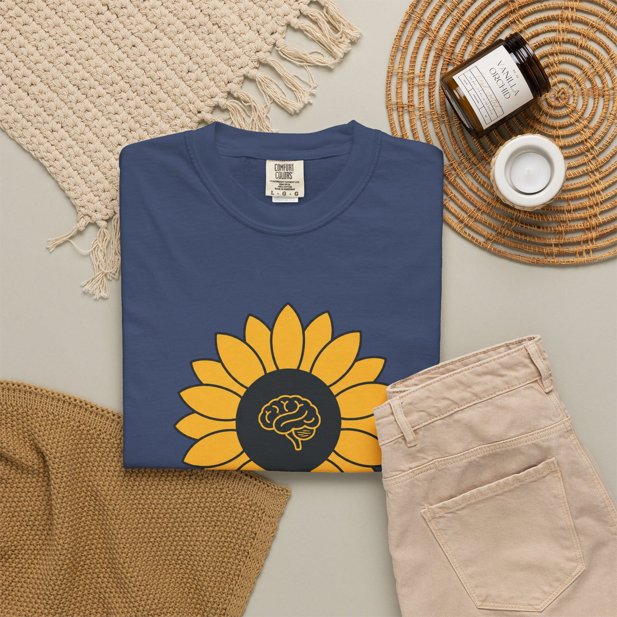 Sunflower Mind T-shirt - China Blue - Flat Lay