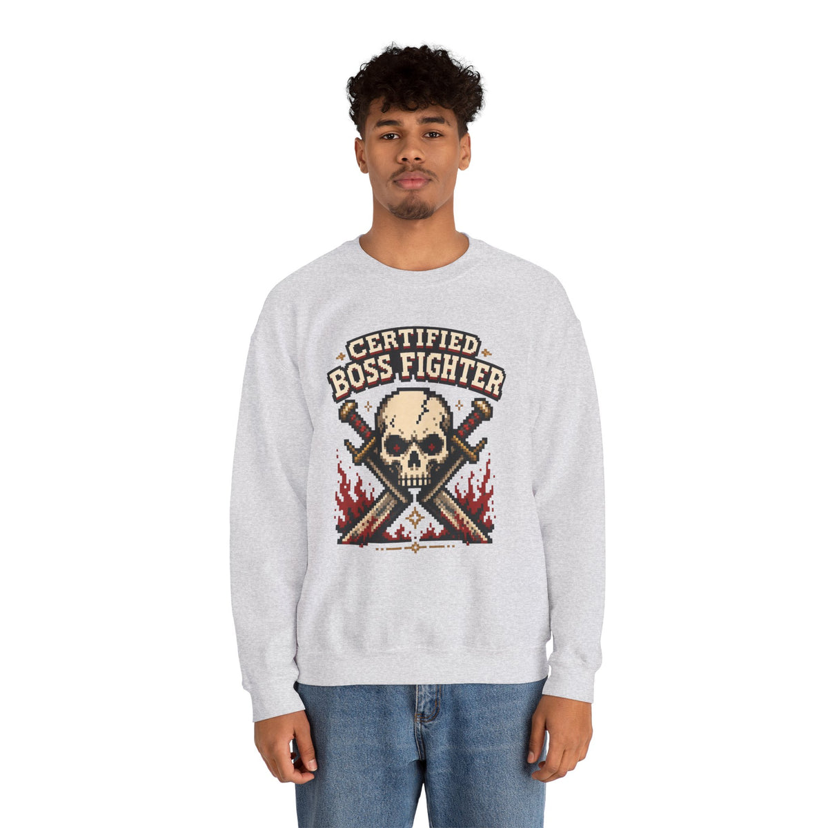 Certified Boss Fighter Sweatshirt - Ash - On Model Male