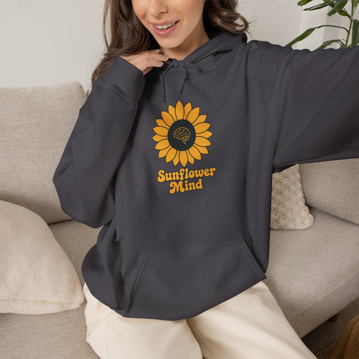 Sunflower Mind Hoodie - Charcoal - On Model Female