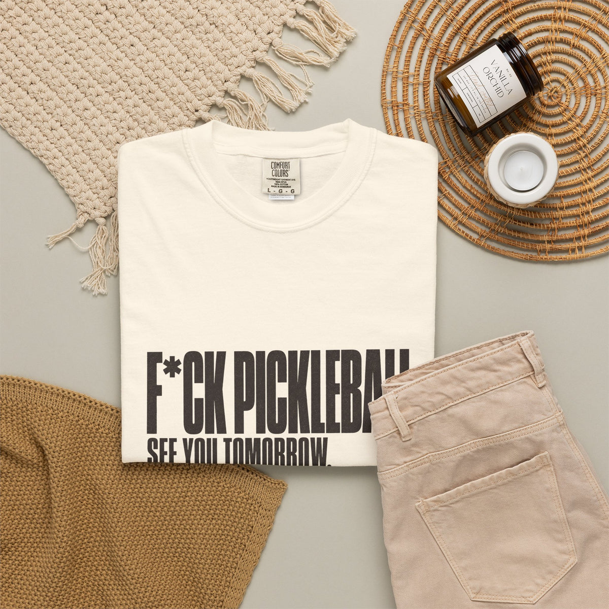 F*ck Pickleball. See You Tomorrow. T-Shirt - Ivory - Flat Lay