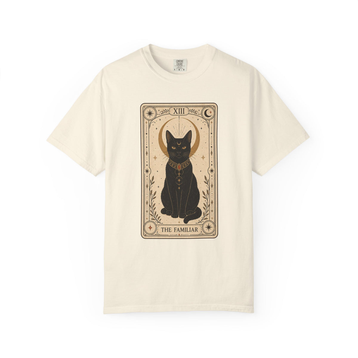 Black Cat Tarot Card T-shirt - Ivory - on model side
