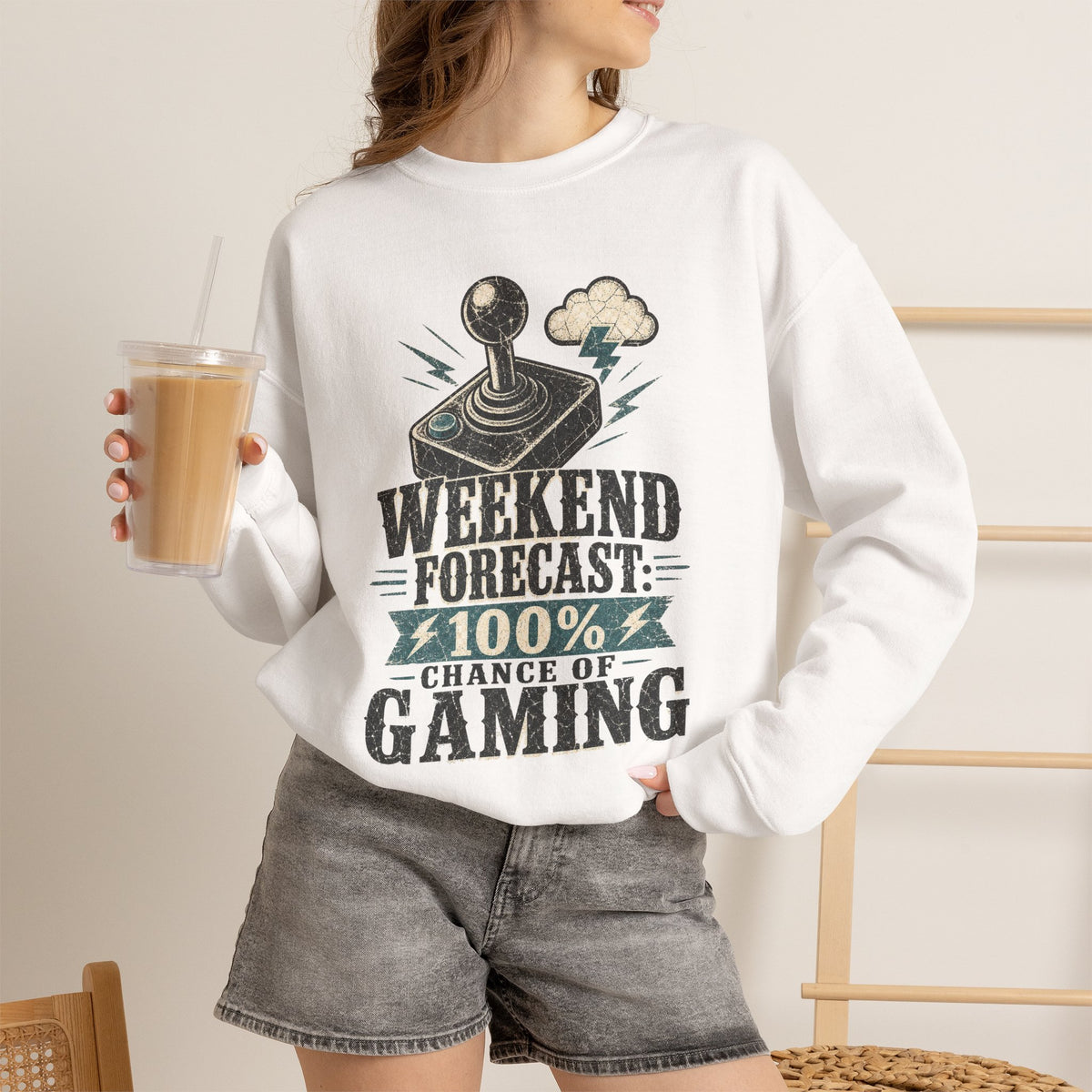 Weekend Forecast 100% Gaming Sweatshirt - White - On Model Female