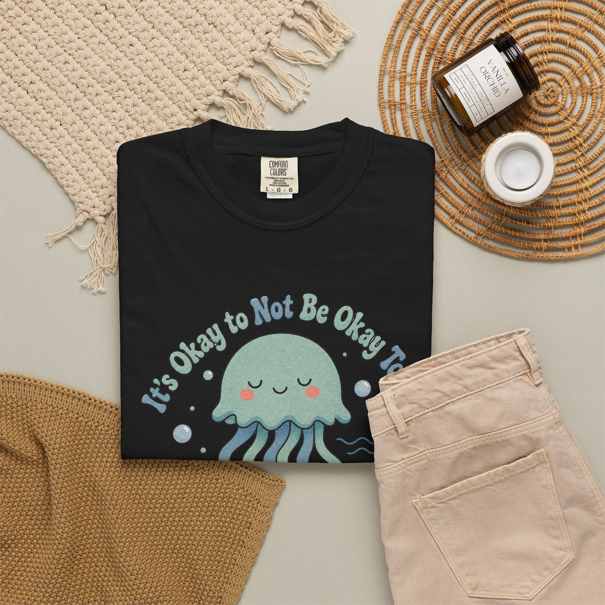 It's Okay to Not Be Okay T-shirt - Black - Flat Lay