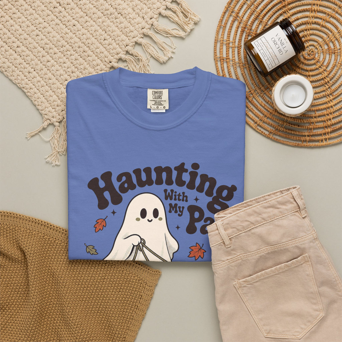 Haunting With My Pack T-shirt - Mystic Blue - Flat Lay