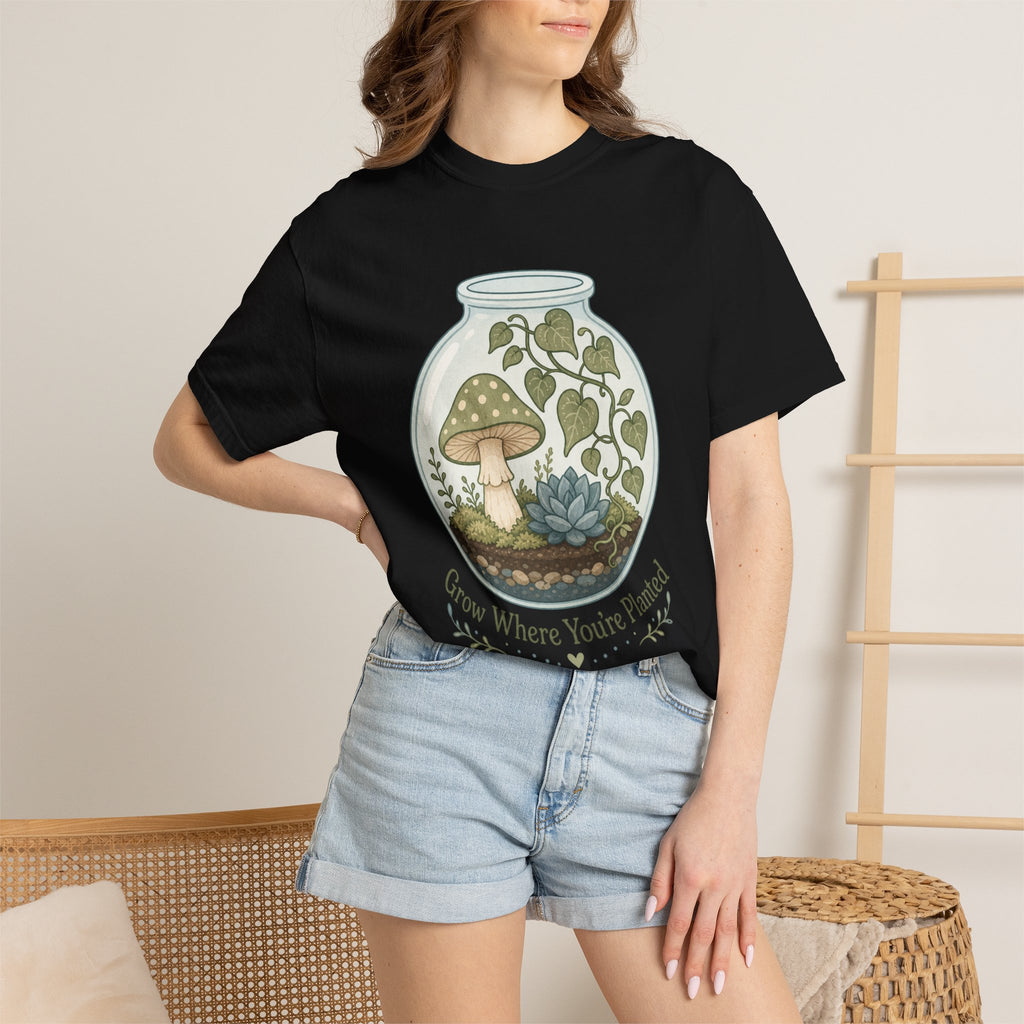 Grow Where You're Planted T-shirt - Black - On Model Close-Up