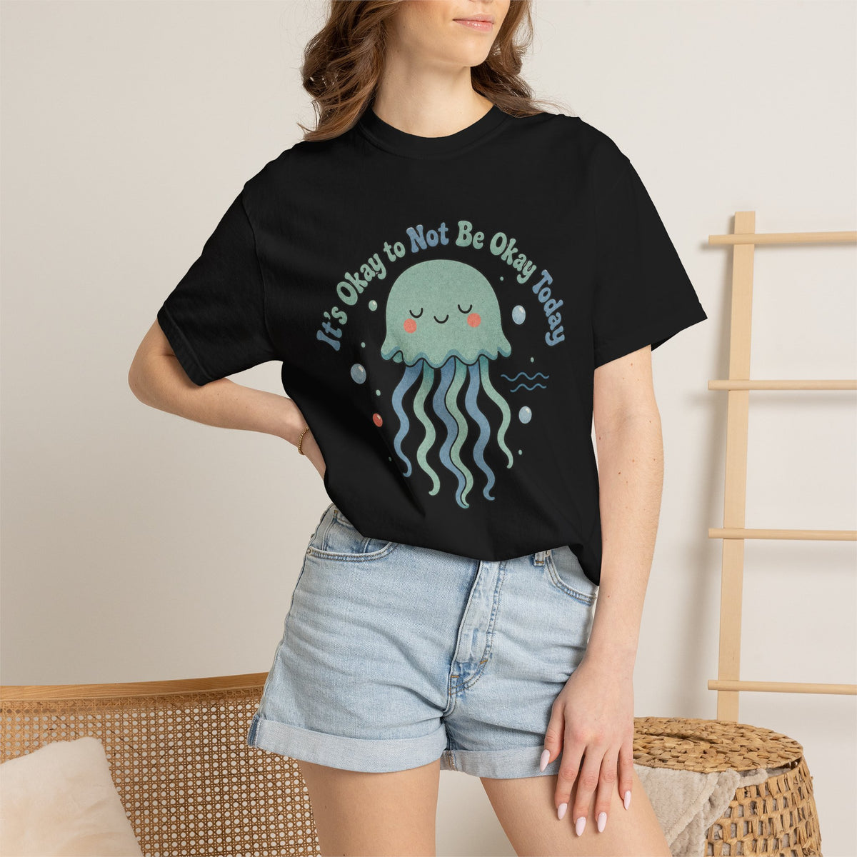 It's Okay to Not Be Okay T-shirt - Black - On Model Close-Up