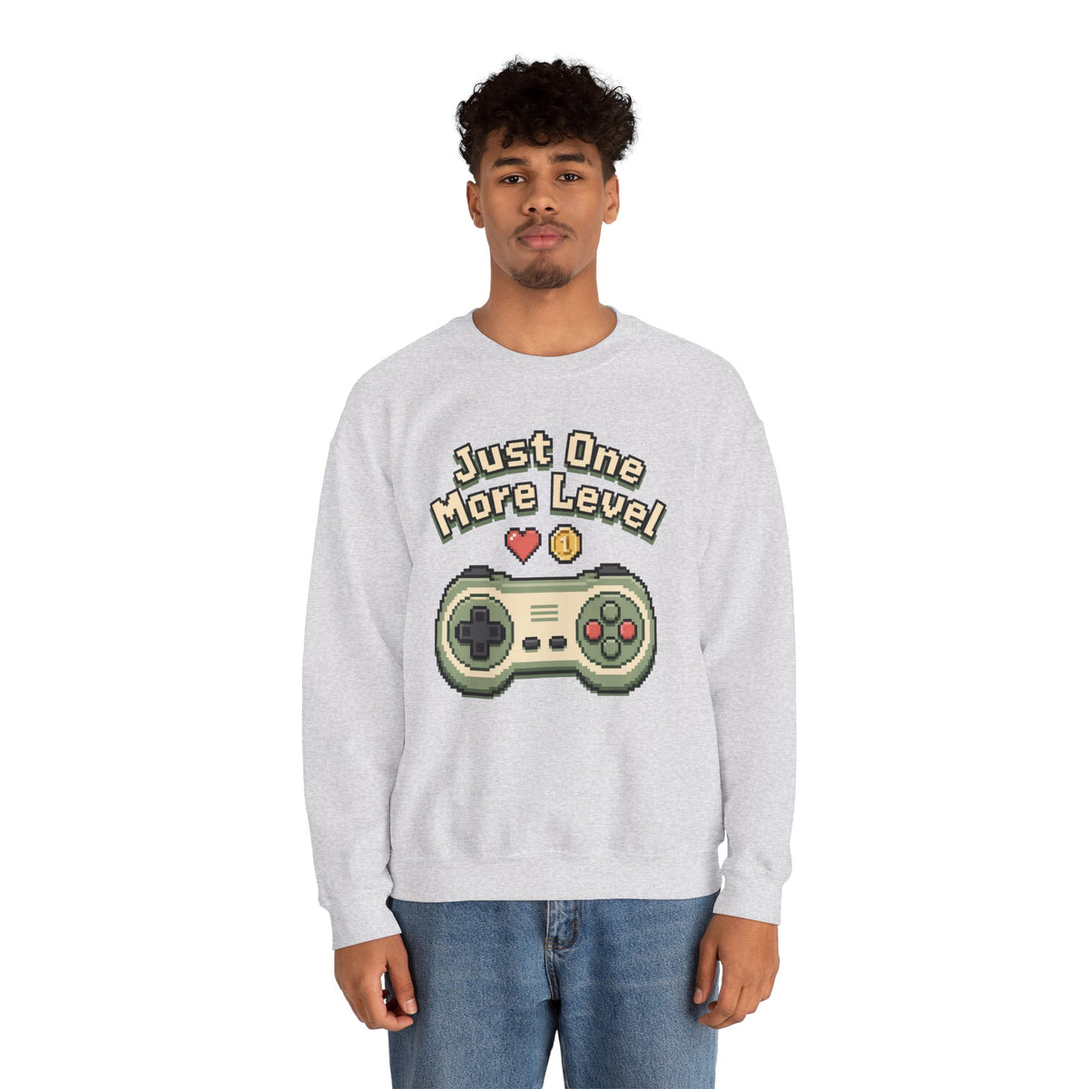 Just One More Level Sweatshirt - Ash - On Model Male