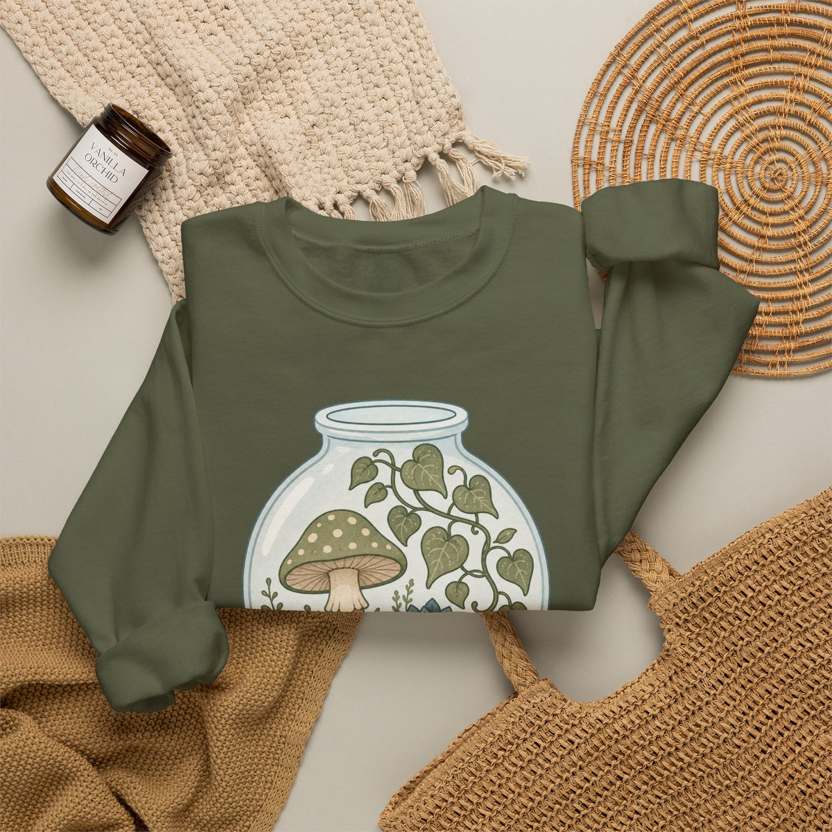 Grow Where You're Planted Sweatshirt - Military Green - Flat Lay