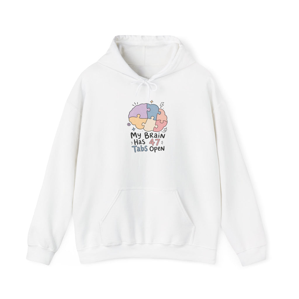 My Brain Has 47 Tabs Open Hoodie - White - Flat Lay