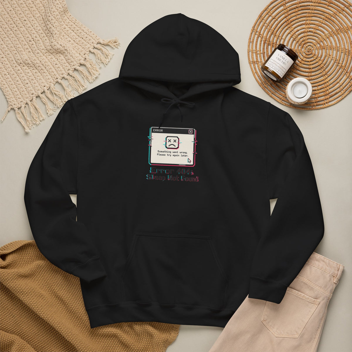 Error 404 Sleep Not Found Hoodie - Black - Flat Lay