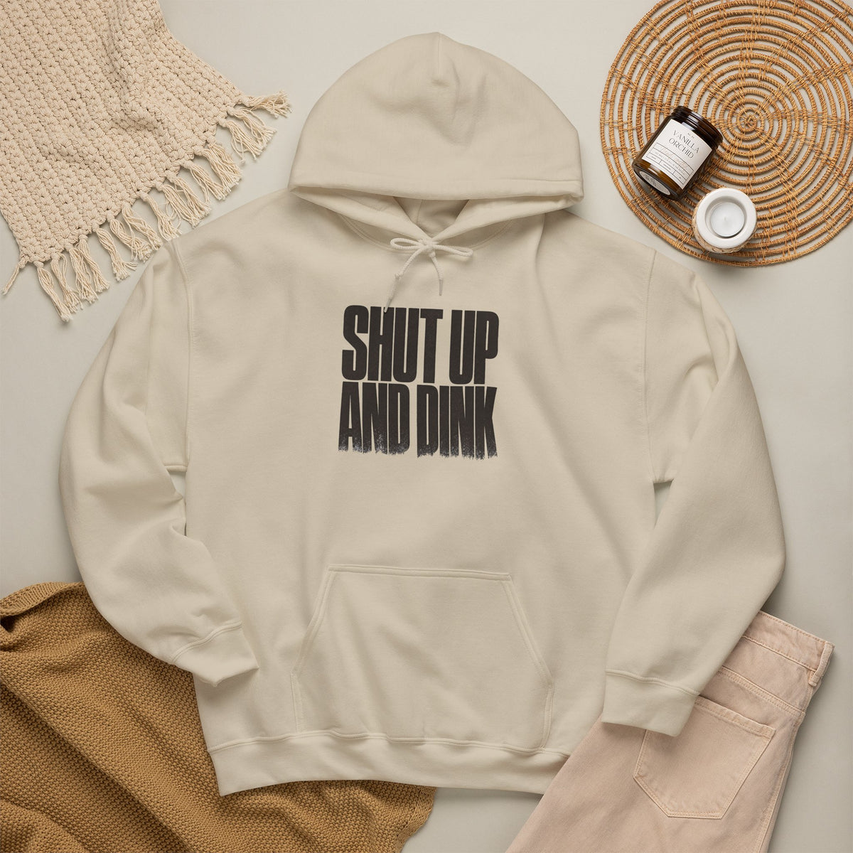 Shut Up and Dink Hoodie - Sand - Flat Lay