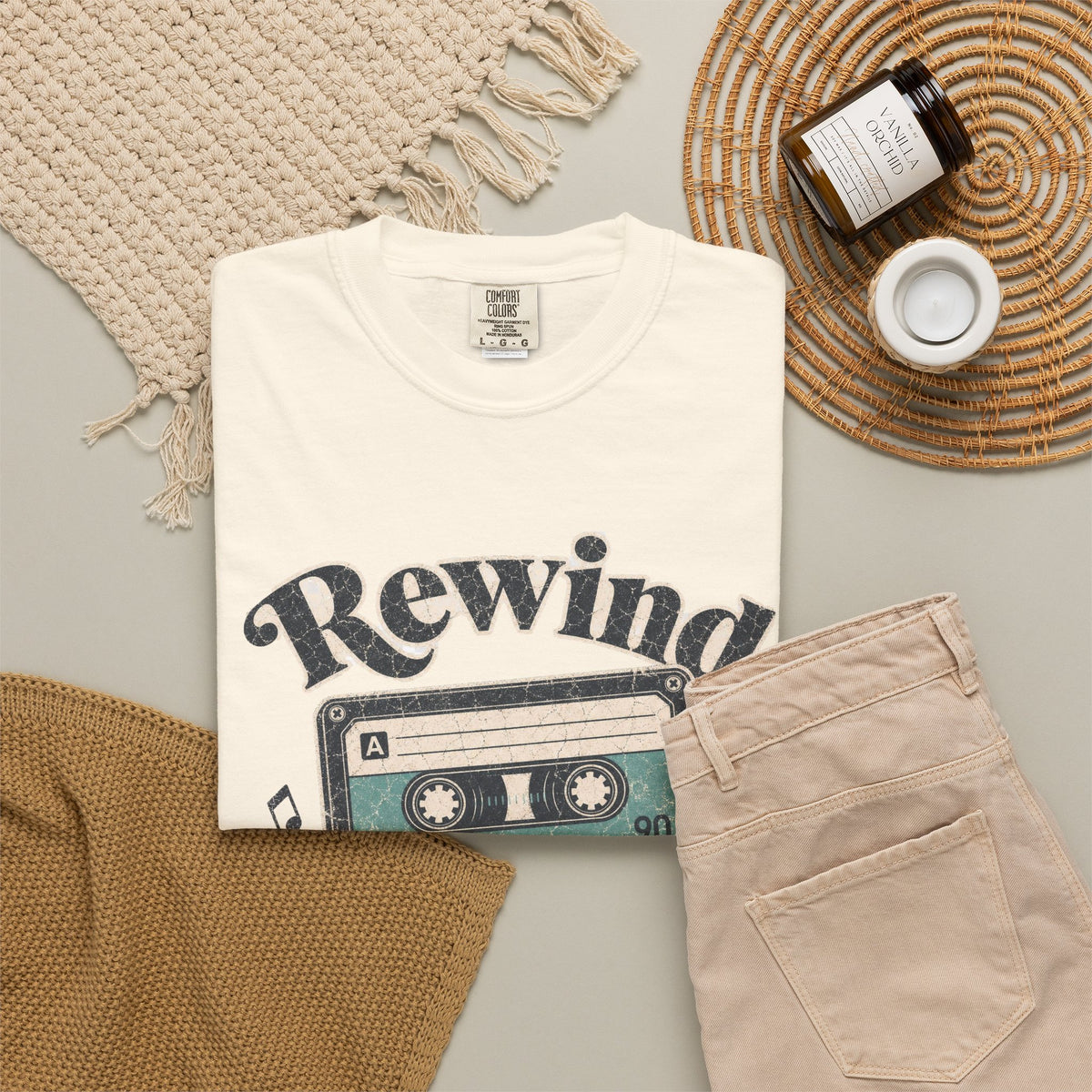 Retro Cassette Tape T-shirt - Ivory - Flat Lay