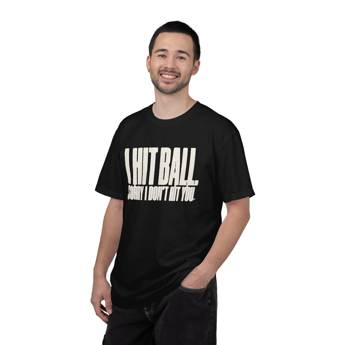 I Hit Ball. Sorry I Don't Hit You T-Shirt - Black - On Model Male