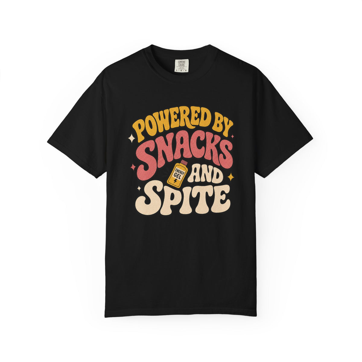 Powered by Snacks and Spite T-shirt - Black - Front