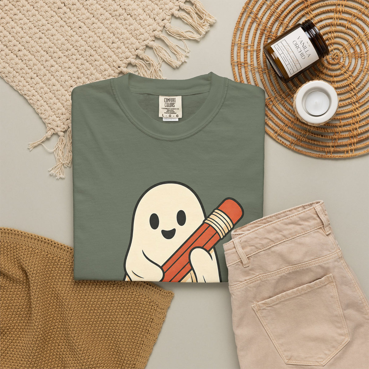 Teaching Little Monsters T-shirt - Moss - Flat Lay