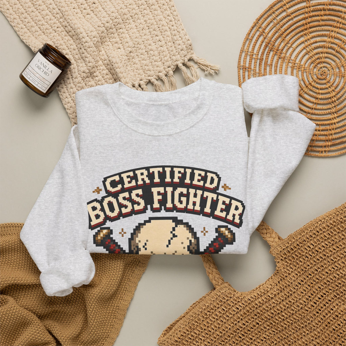 Certified Boss Fighter Sweatshirt - Ash - Flat Lay