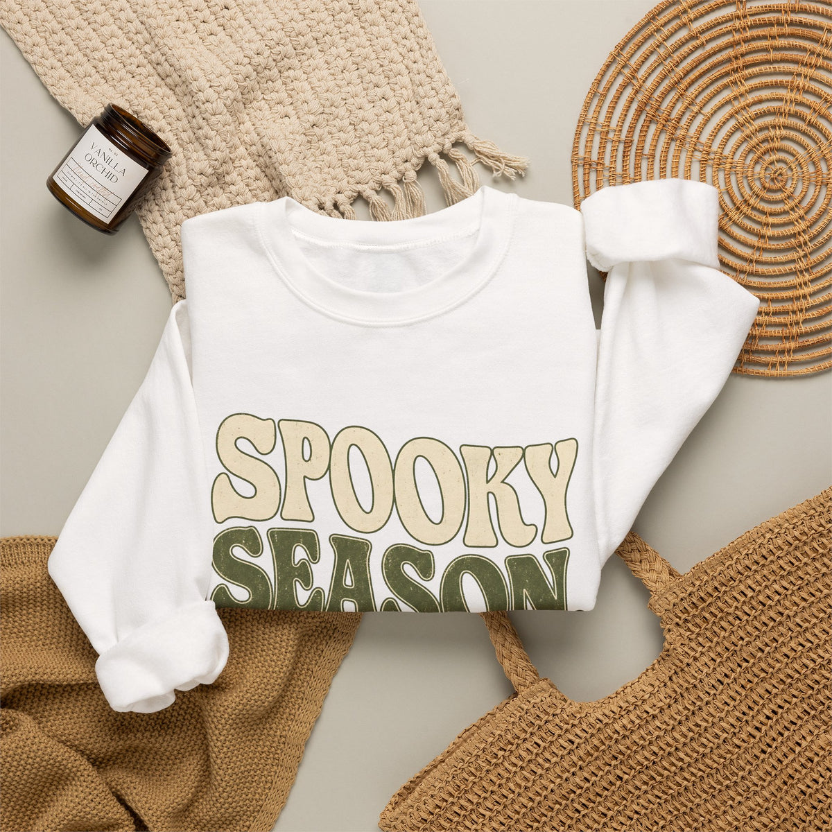 Spooky Season Slow Living Sweatshirt - White - Flat Lay