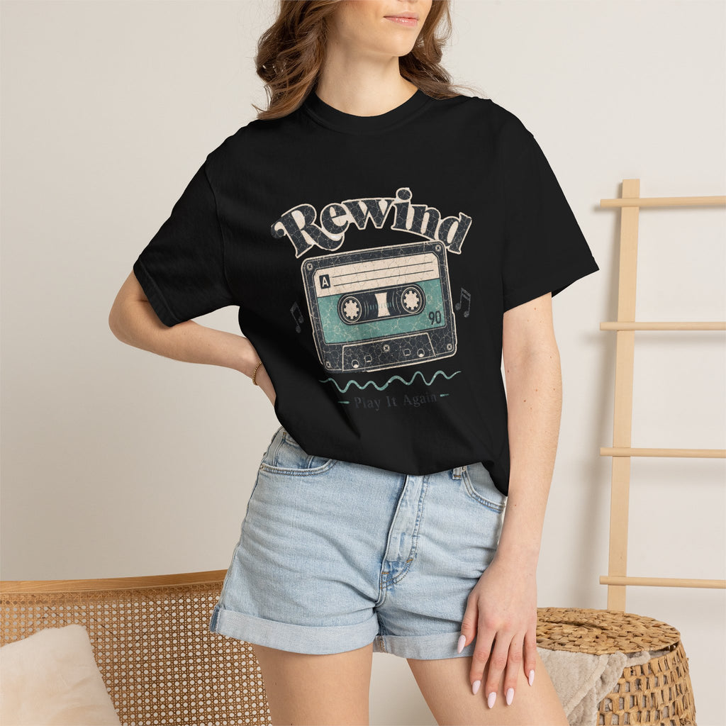 Retro Cassette Tape T-shirt - Black - On Model Female