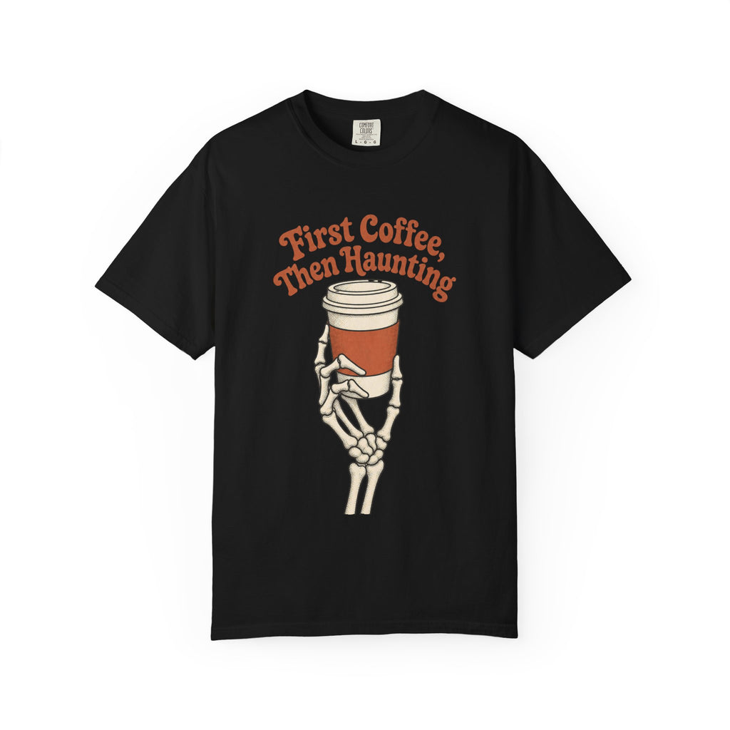 First Coffee Then Haunting T-Shirt - Black - On Model Side