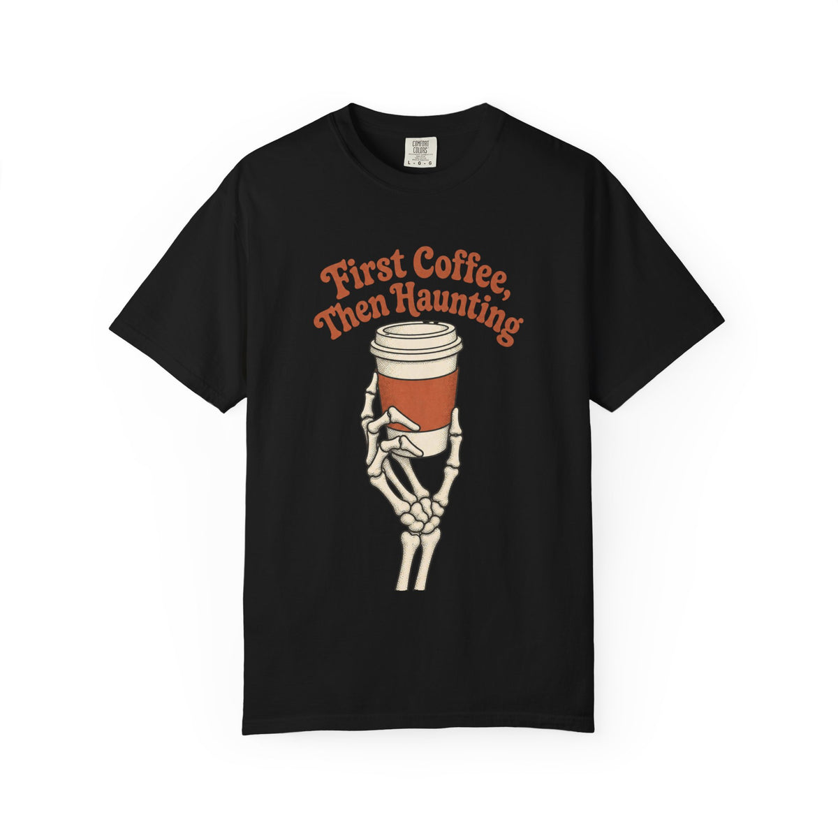 First Coffee Then Haunting T-Shirt - Black - On Model Side