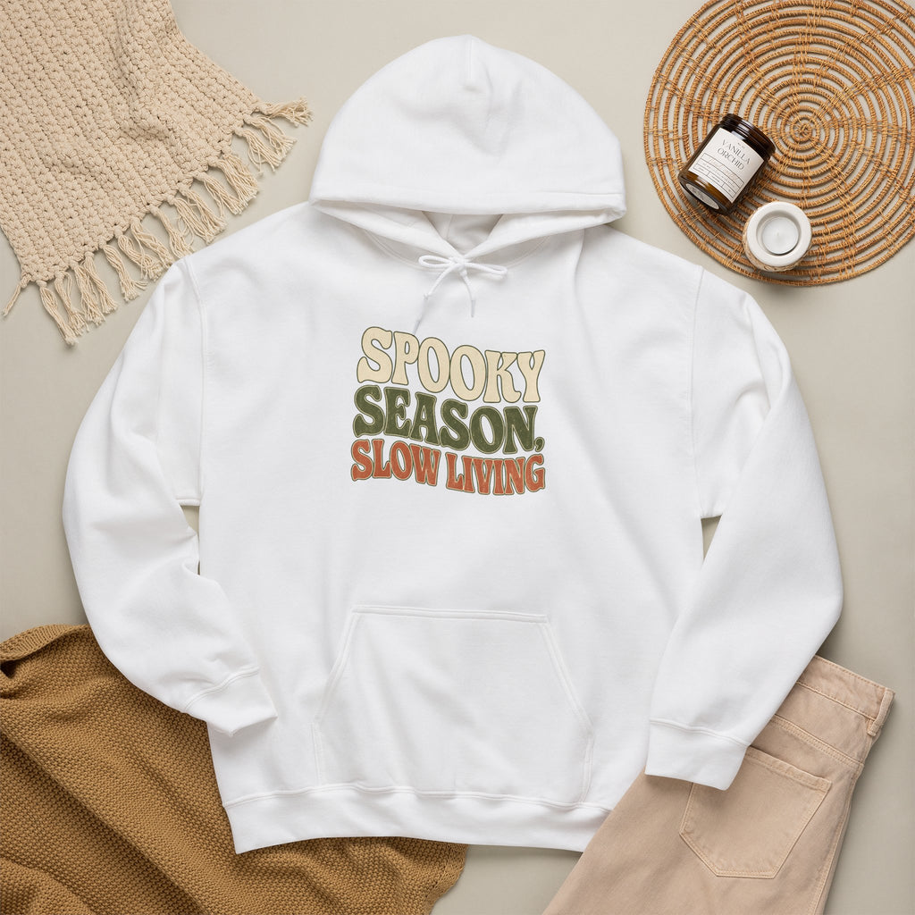 Spooky Season Slow Living Hoodie - White - Flat Lay