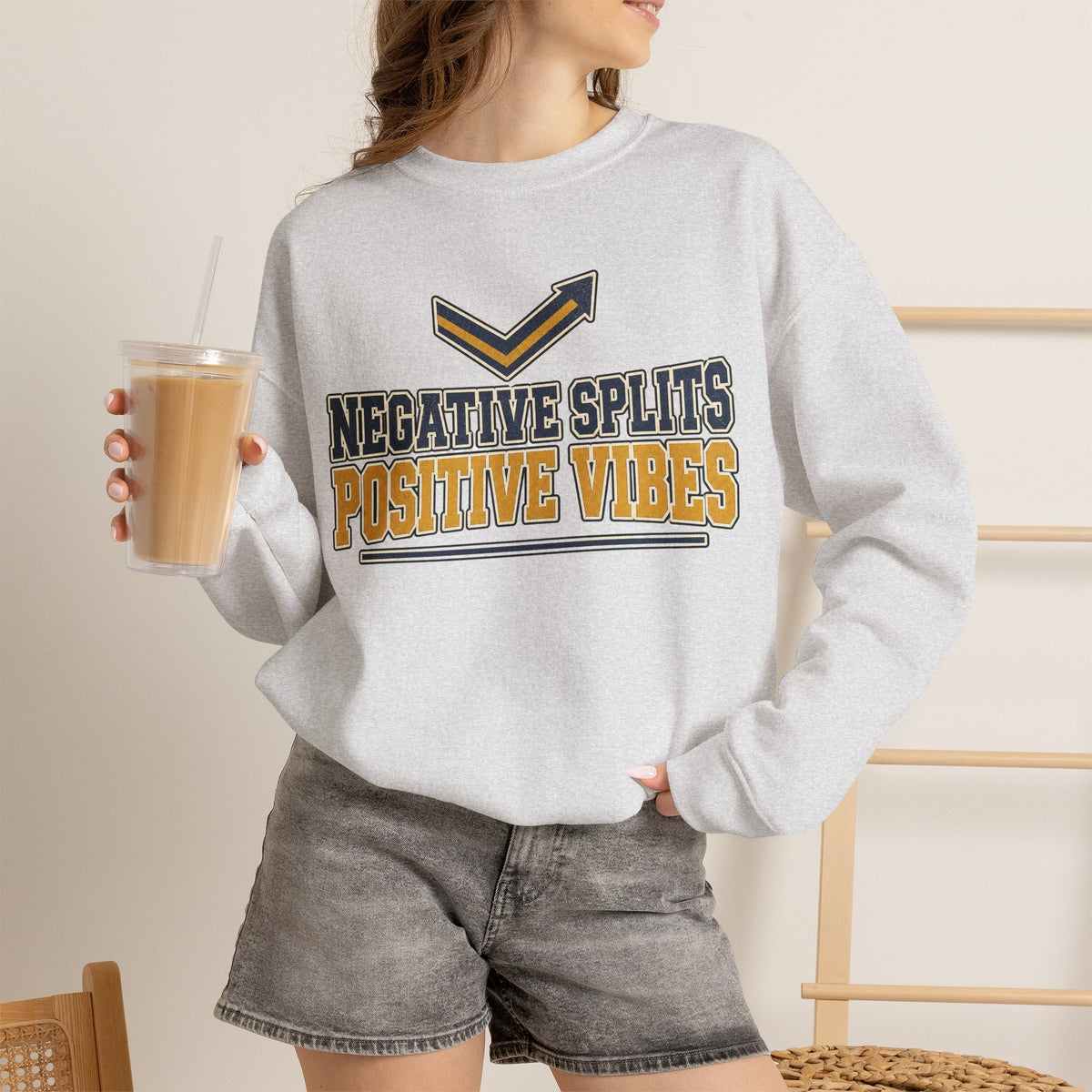 Negative Splits Positive Vibes Sweatshirt - Ash - On Model Female