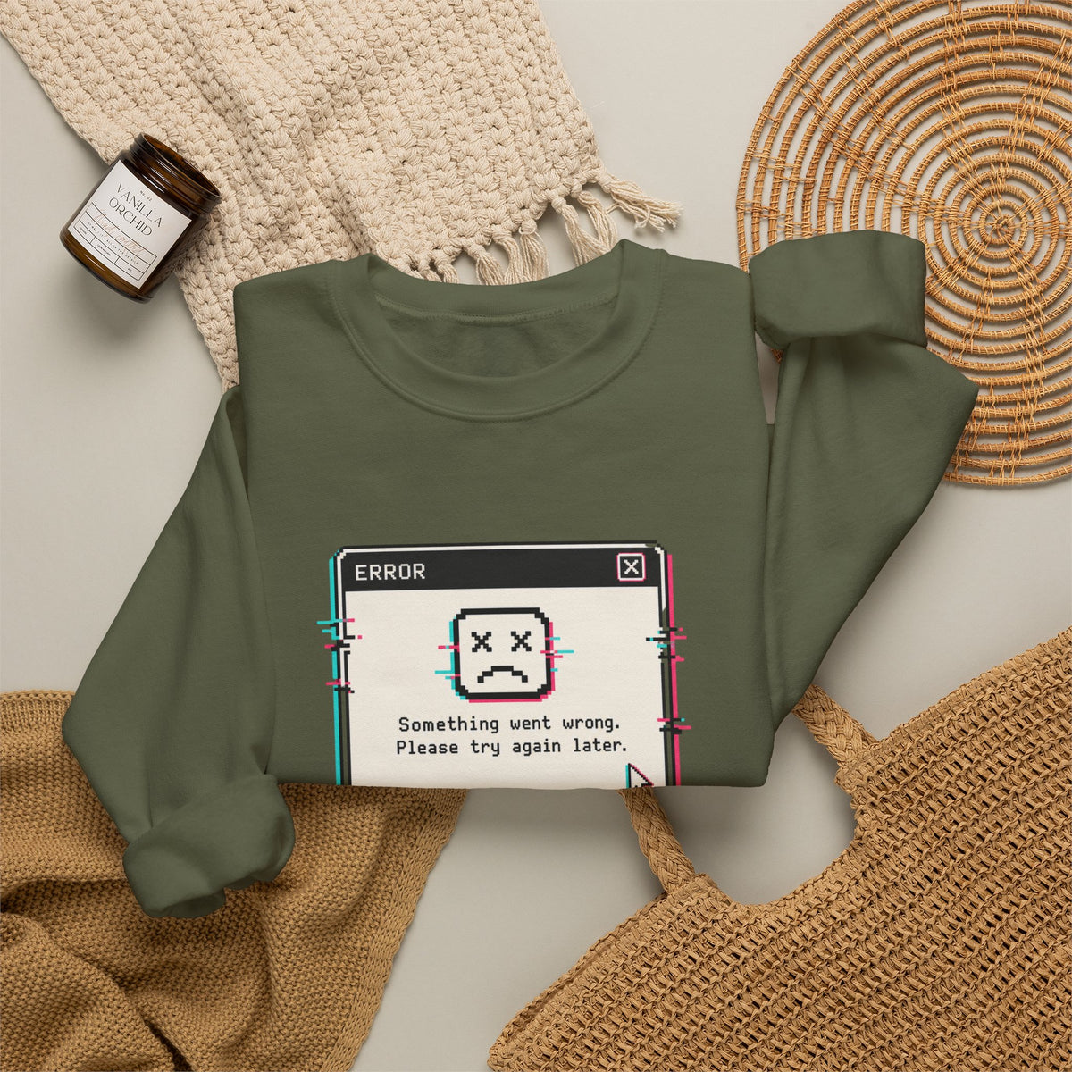 Error 404 Sleep Not Found Sweatshirt - Military Green - Flat Lay