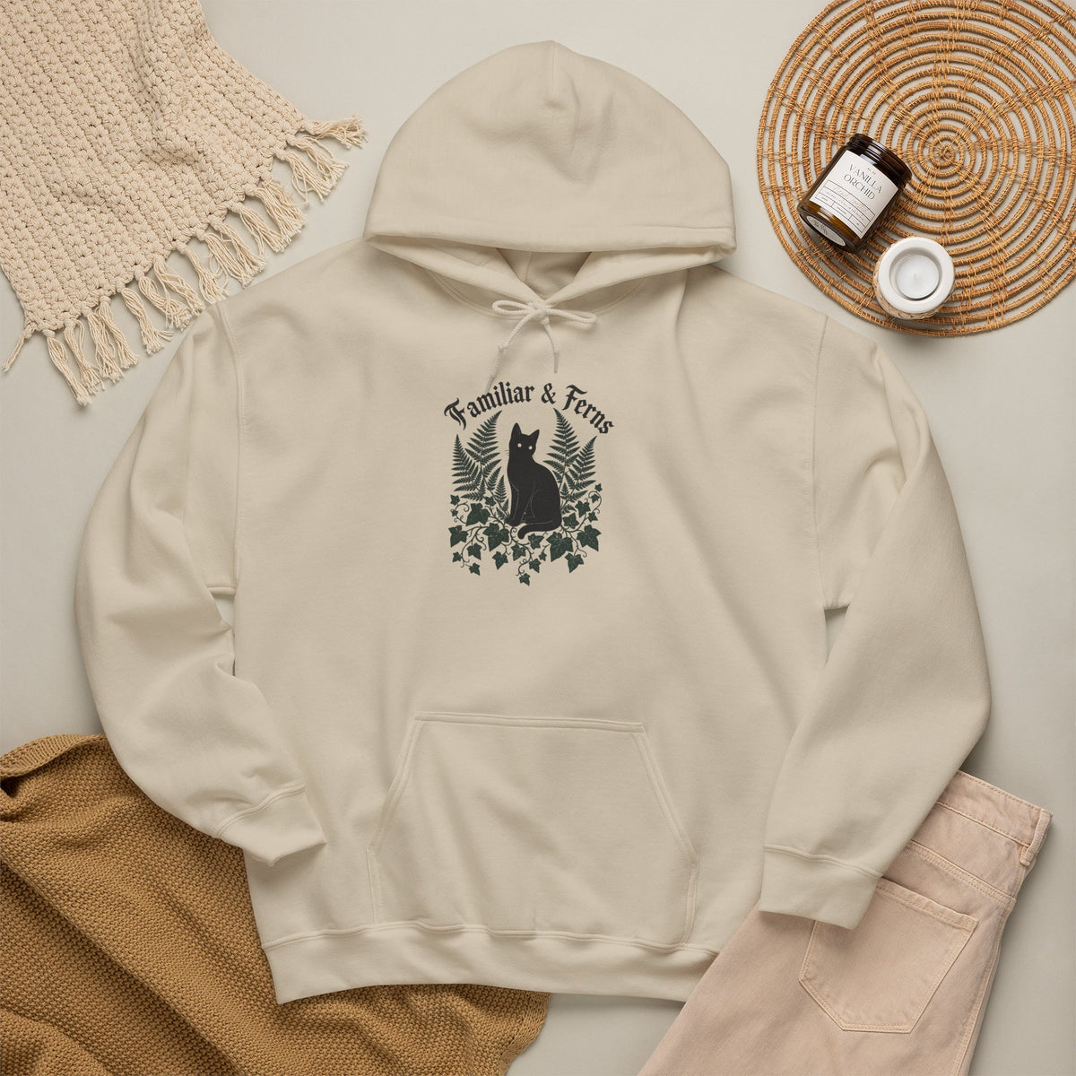 Familiar & Ferns Hoodie - Sand - Flat Lay