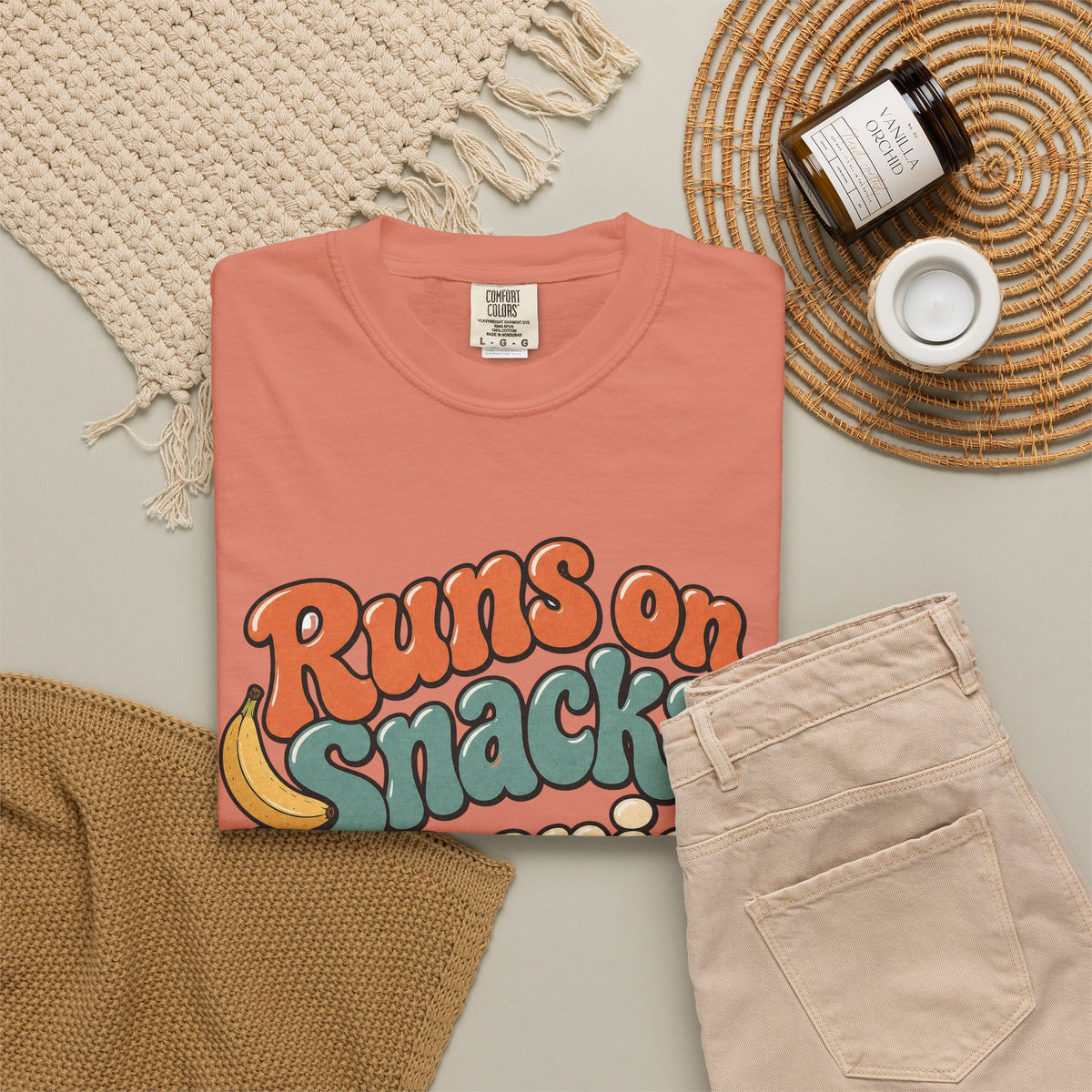 Runs on Snacks & Denial T-Shirt - Terracotta - flat lay