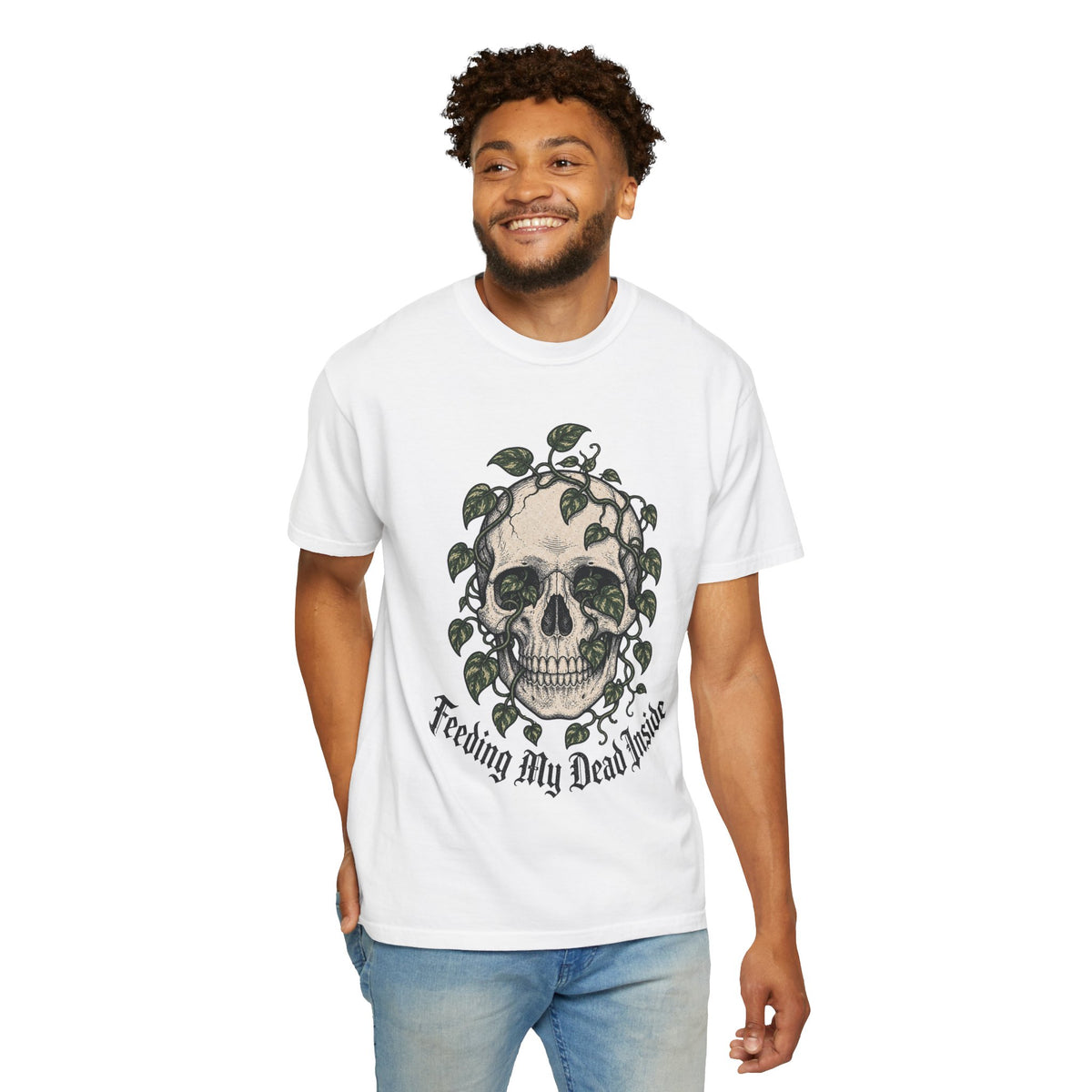 Skull with Ivy Leaves T-shirt - White - on model front
