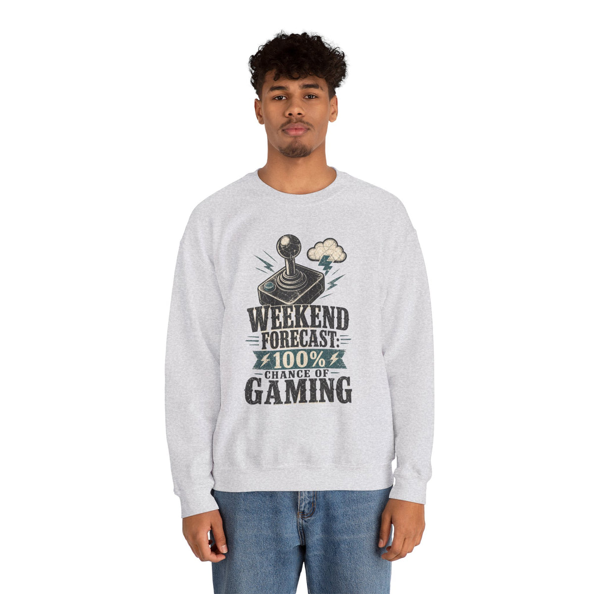 Weekend Forecast 100% Gaming Sweatshirt - Ash - On Model Male