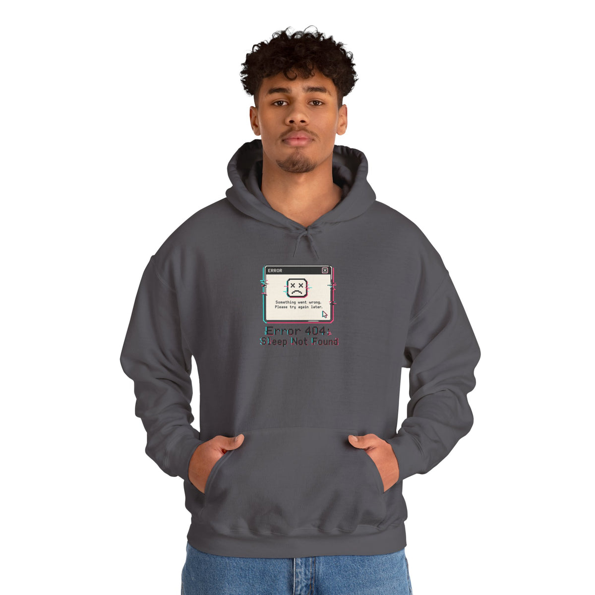 Error 404 Sleep Not Found Hoodie - Charcoal - On Model Male