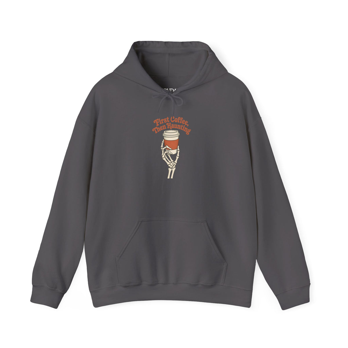 First Coffee Then Haunting Hoodie - Charcoal - Flat Lay