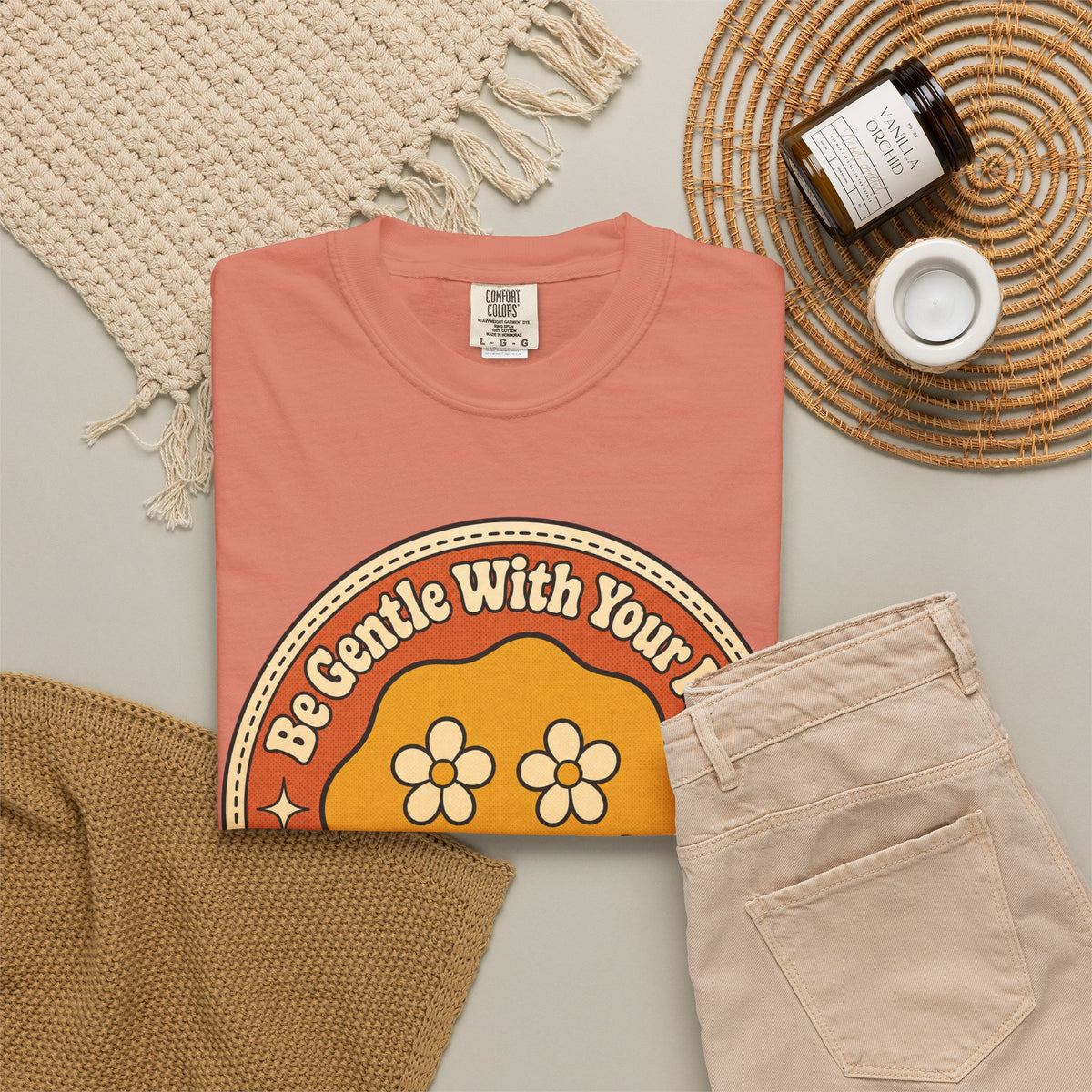 Be Gentle With Your Mind T-shirt - Terracotta - flat lay