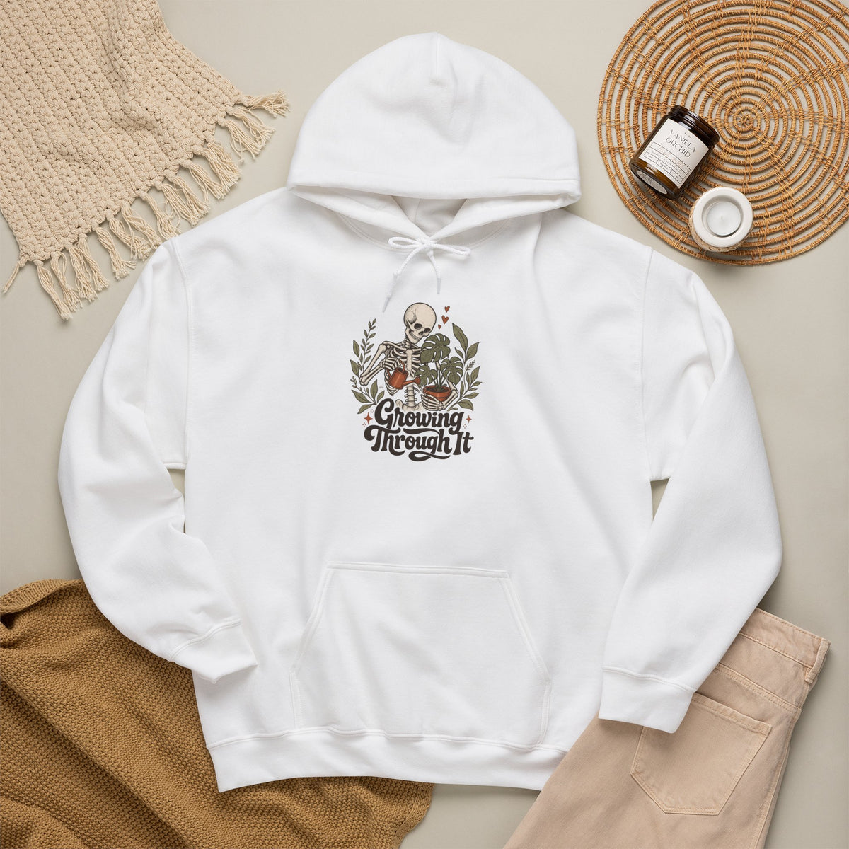 Growing Through It Hoodie - White - flat lay