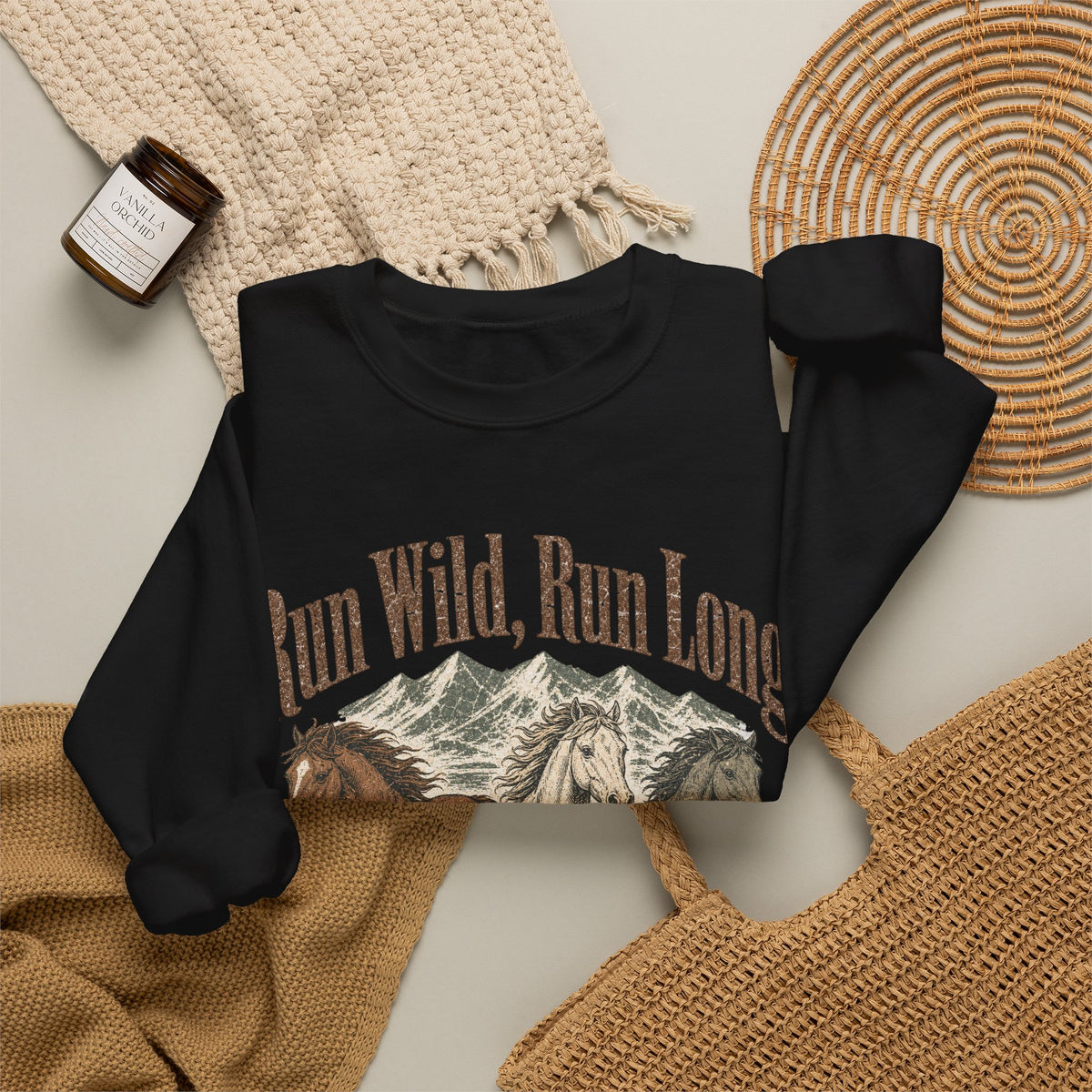Run Wild Run Long Sweatshirt - Black - Flat Lay