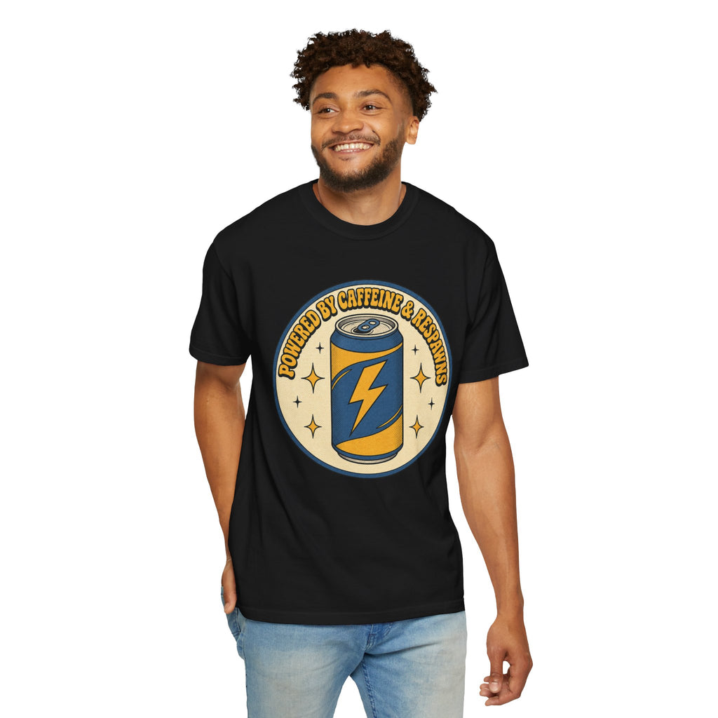 Caffeinated Energy Can T-shirt - Black - On Model Front