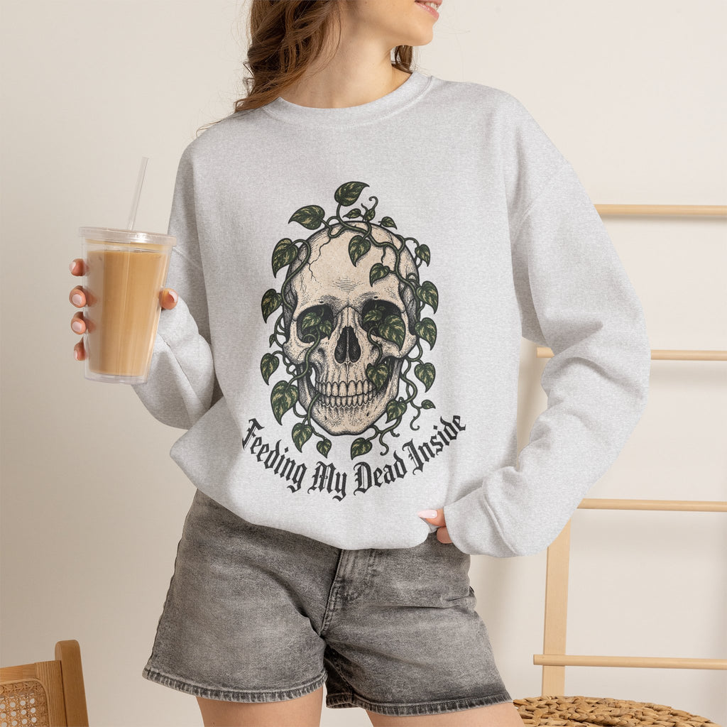 Skull with Ivy Leaves Sweatshirt - Ash - on model female