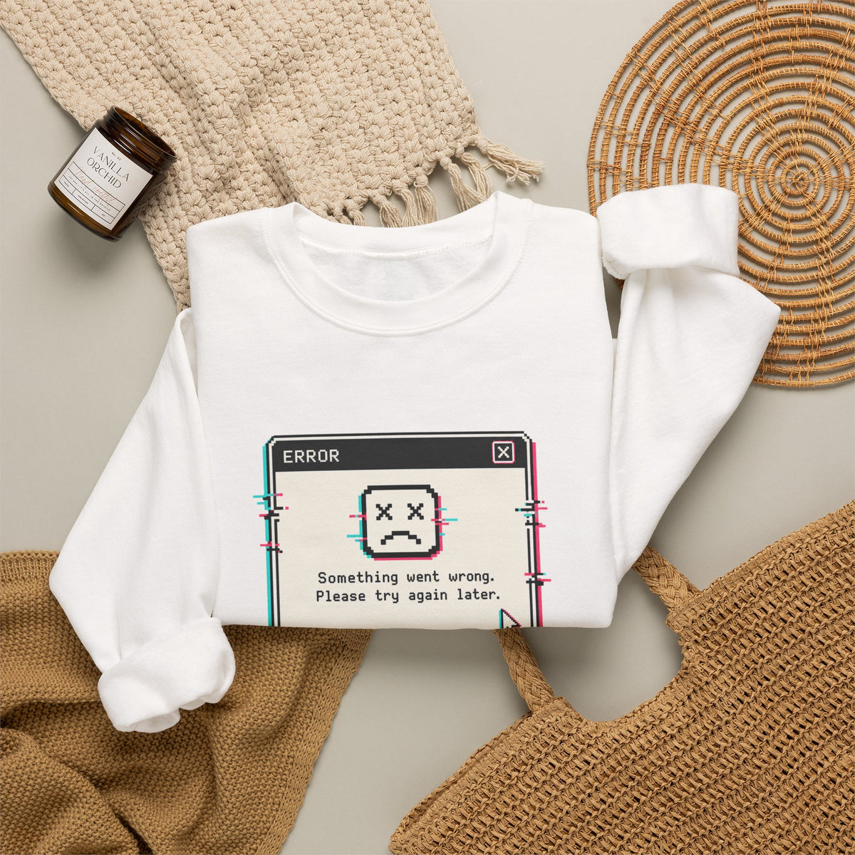 Error 404 Sleep Not Found Sweatshirt - White - Flat Lay
