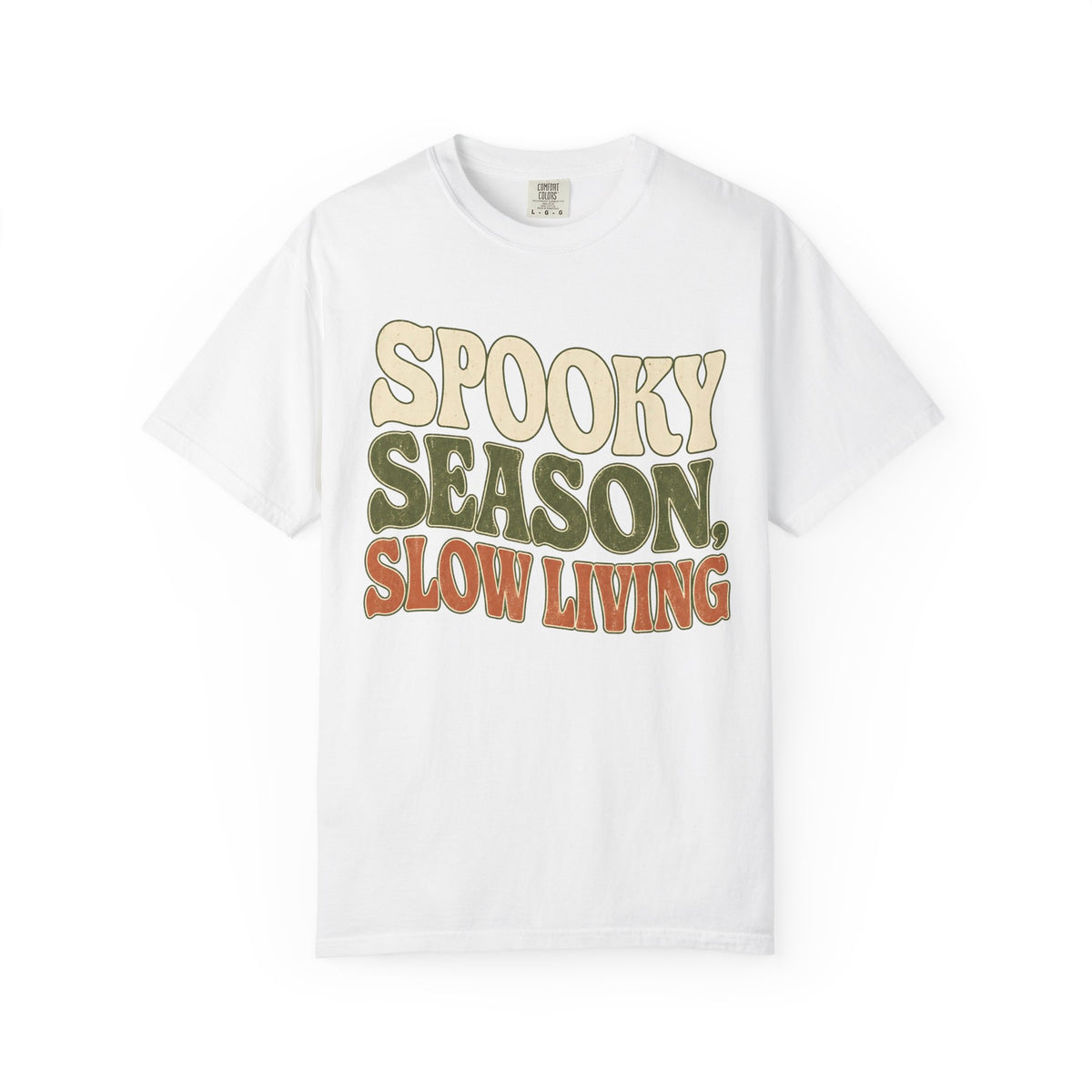 Spooky Season Slow Living T-shirt - White - On Model Side