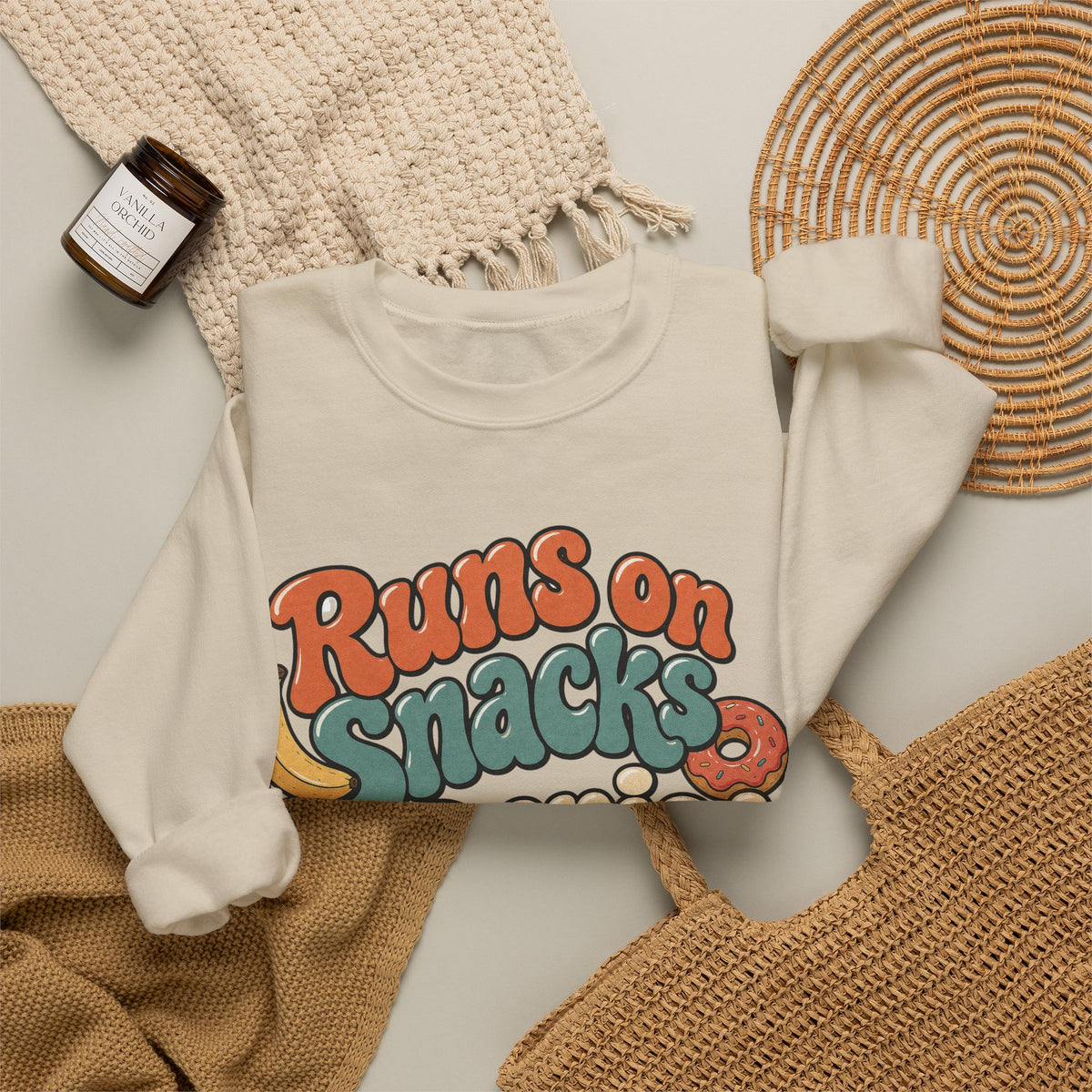 Runs on Snacks & Denial Sweatshirt - Sand - Flat Lay