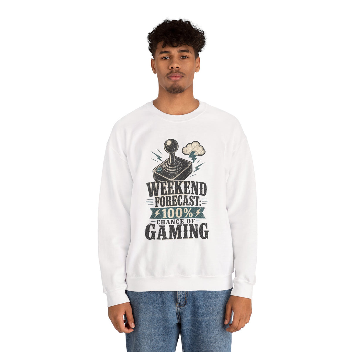 Weekend Forecast 100% Gaming Sweatshirt - White - On Model Male